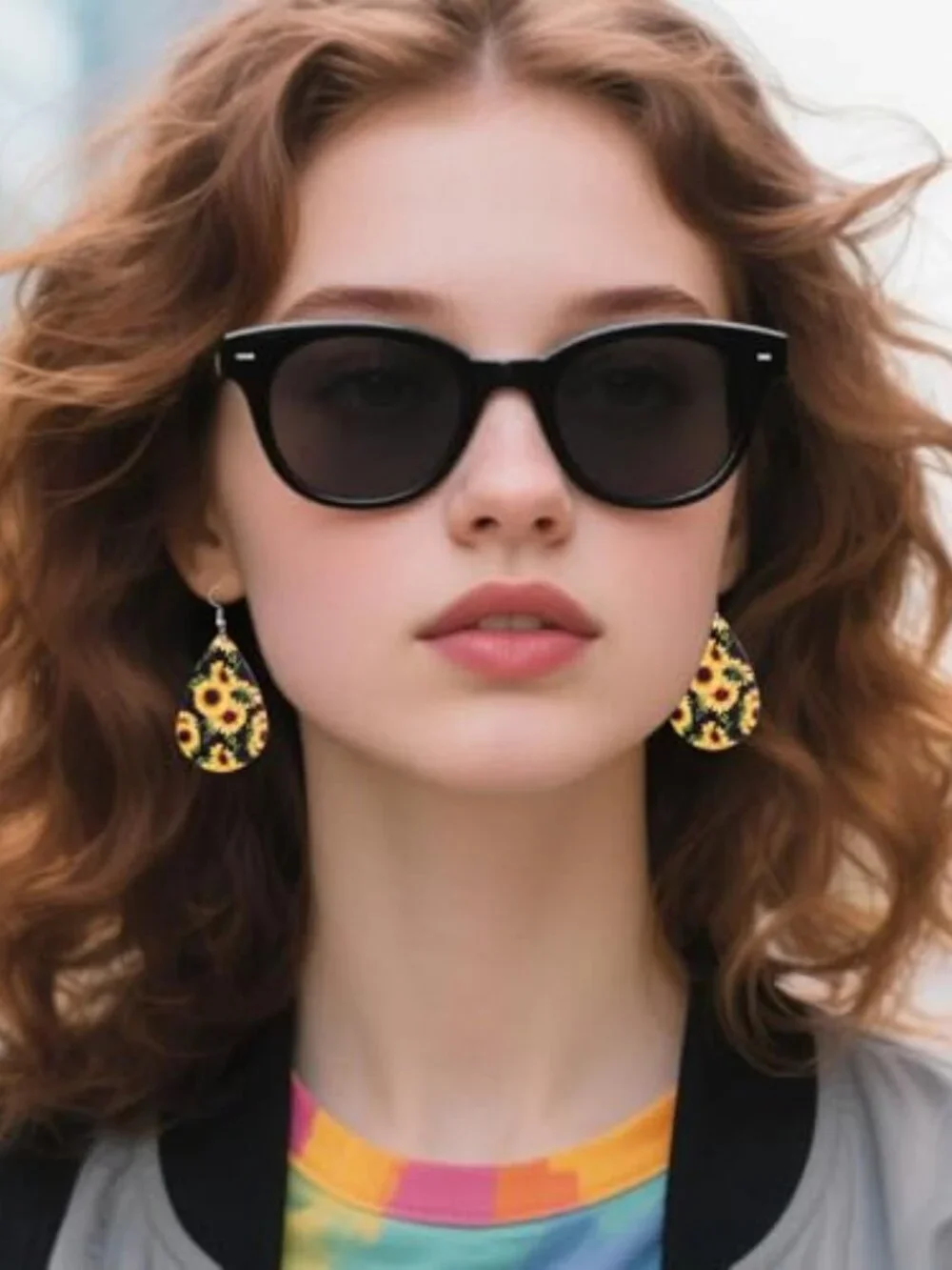Sunflower Earrings for Women Leather Teardrop Dangle Drop Jewelry Outfits